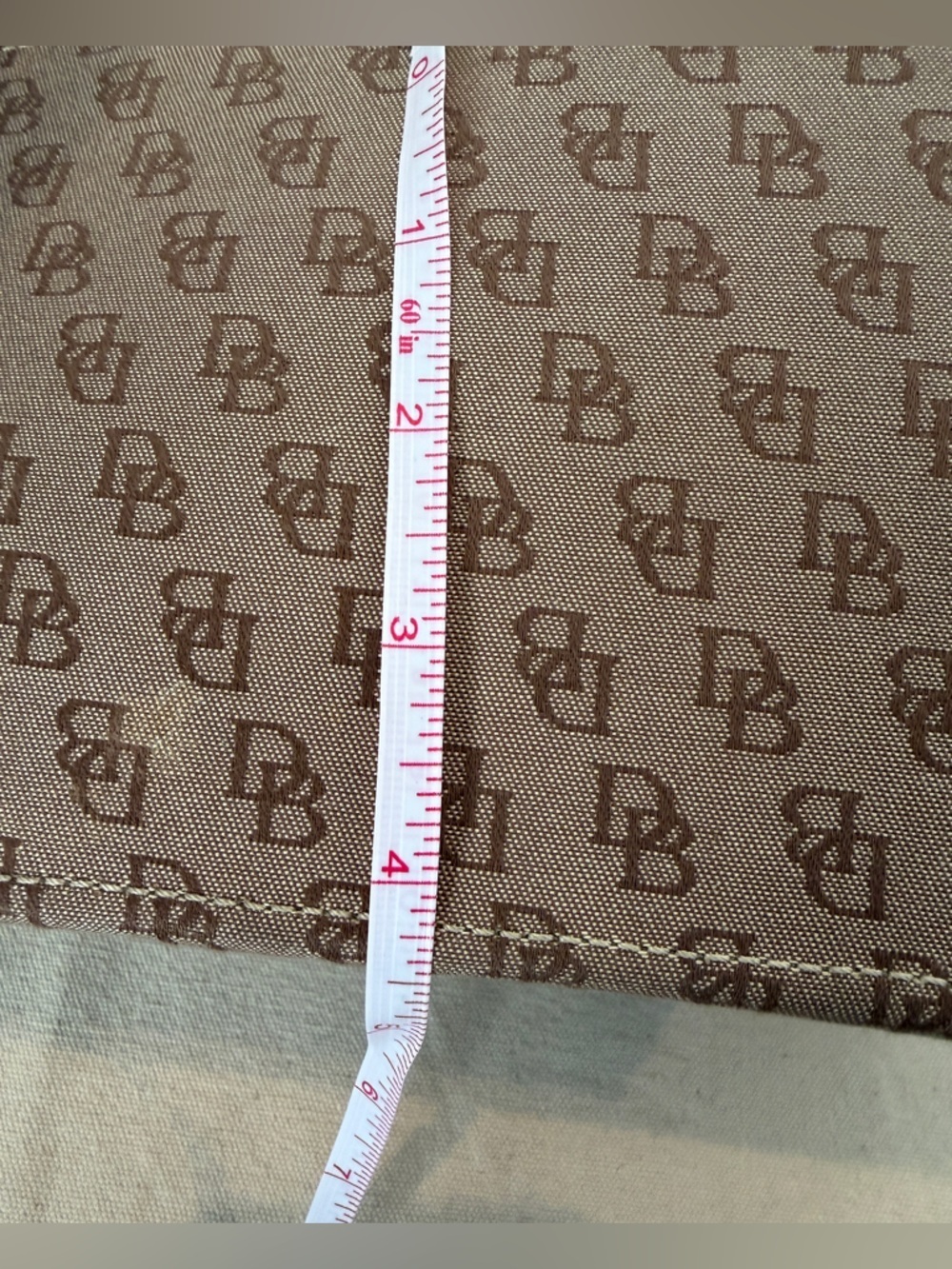 Dooney & Bourke Beige Monogram Tote with Brown Leather Handles - Picture 6 of 13